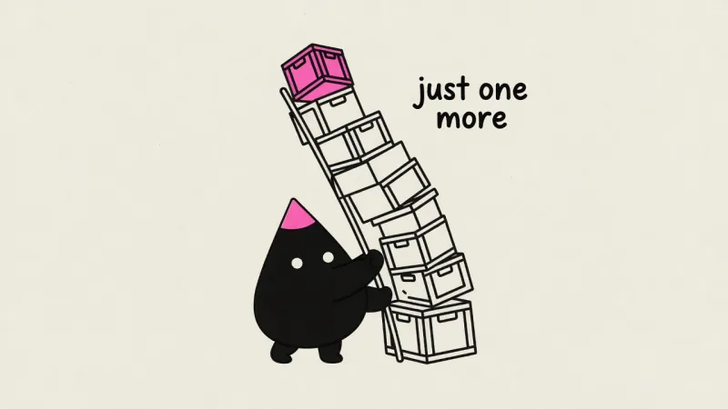 Article scene: scope creep as a leaning tower of crates